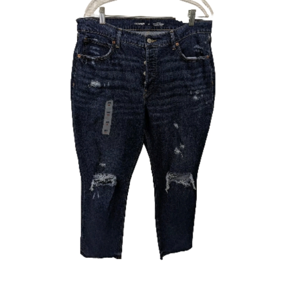NWT Old Navy High Rise Slouchy Straight Leg Denim Blue Jeans 12 Fray Hem Holes
